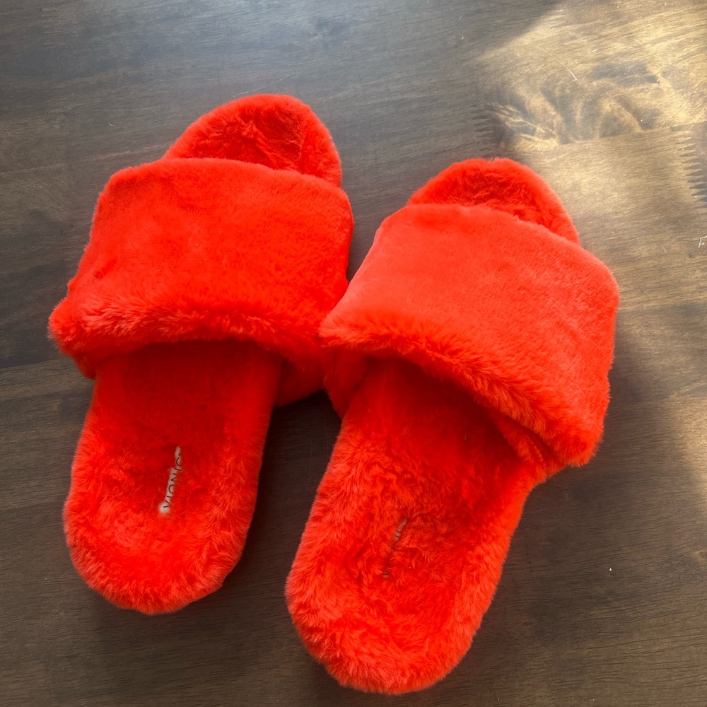 Bright Red Fuzzy Slippers